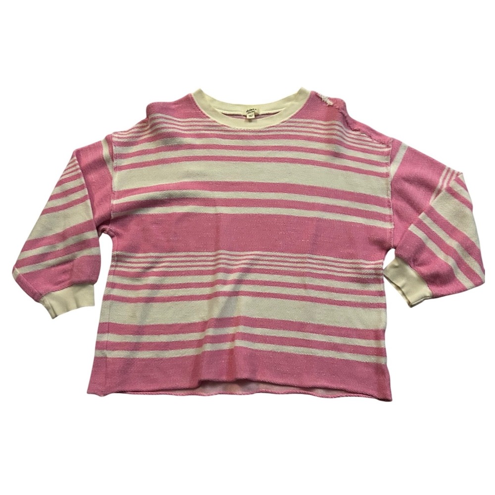 Dylan by True Grit Pink Cream Striped Knit Pullover Sweater XS Oversized Top